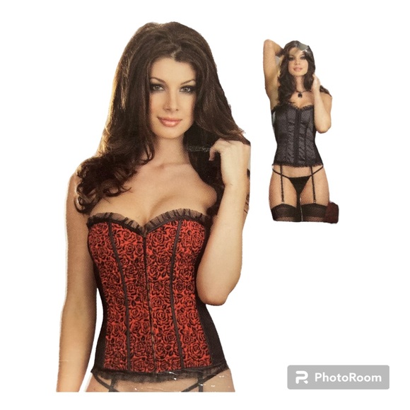 Cindie's Dreamgirl collection Red roses w/lace / Black Reversible Corset size 38 - Picture 3 of 10